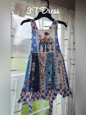 Disney Toy Story Patchwork Sundress — Blue & White Polka Dot-3T